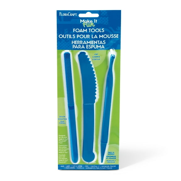 FloraCraft 3 piece Foam Tool Set, Knife, Rasp, Tuck and Scribe 7.5 inch Blue