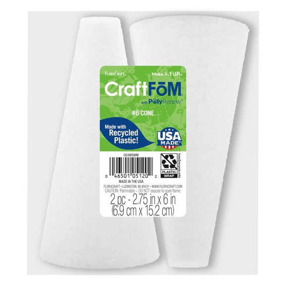 FloraCraft CraftFōM 2-piece Foam Cone 2.75-inch x 6-inch White