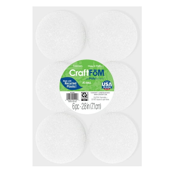 FloraCraft CraftFōM 6 Piece Crafting Foam Ball 2.8" White