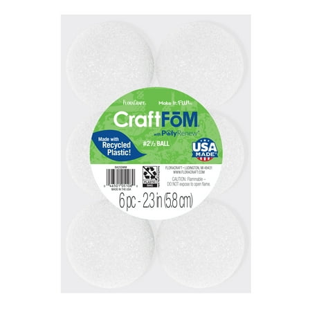 FloraCraft CraftFōM 6 piece Crafting Foam Ball 2.3" White