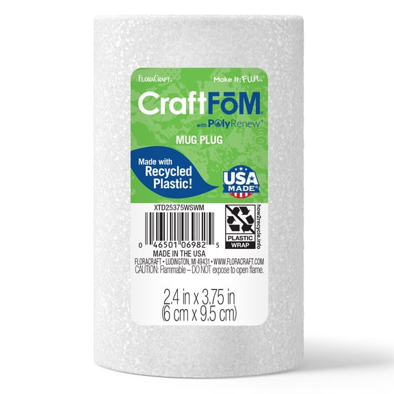 FloraCraft CraftFōM Mug Plug 2.4 Inch x 3.75 Inch White