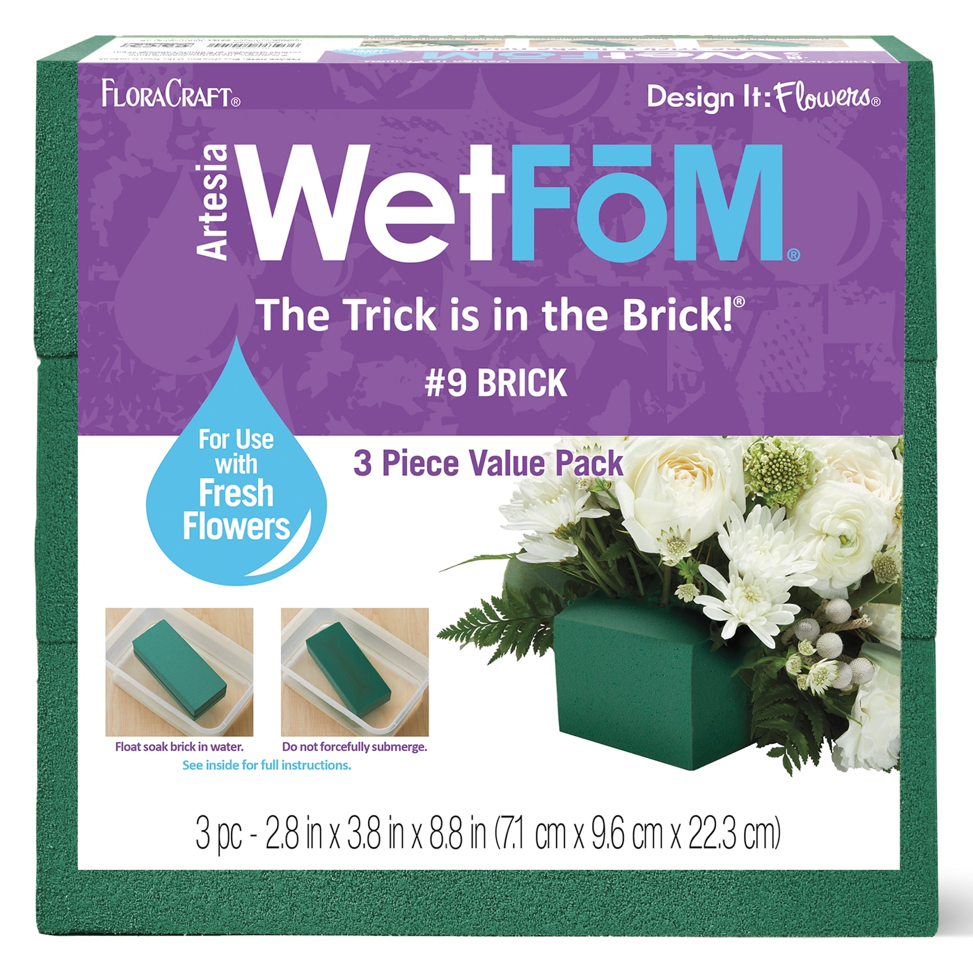 Wet Floral Foam Number 3 for Fresh Flower Arrangements (10.8 x 8 x 2.8 In),  PACK - Pay Less Super Markets
