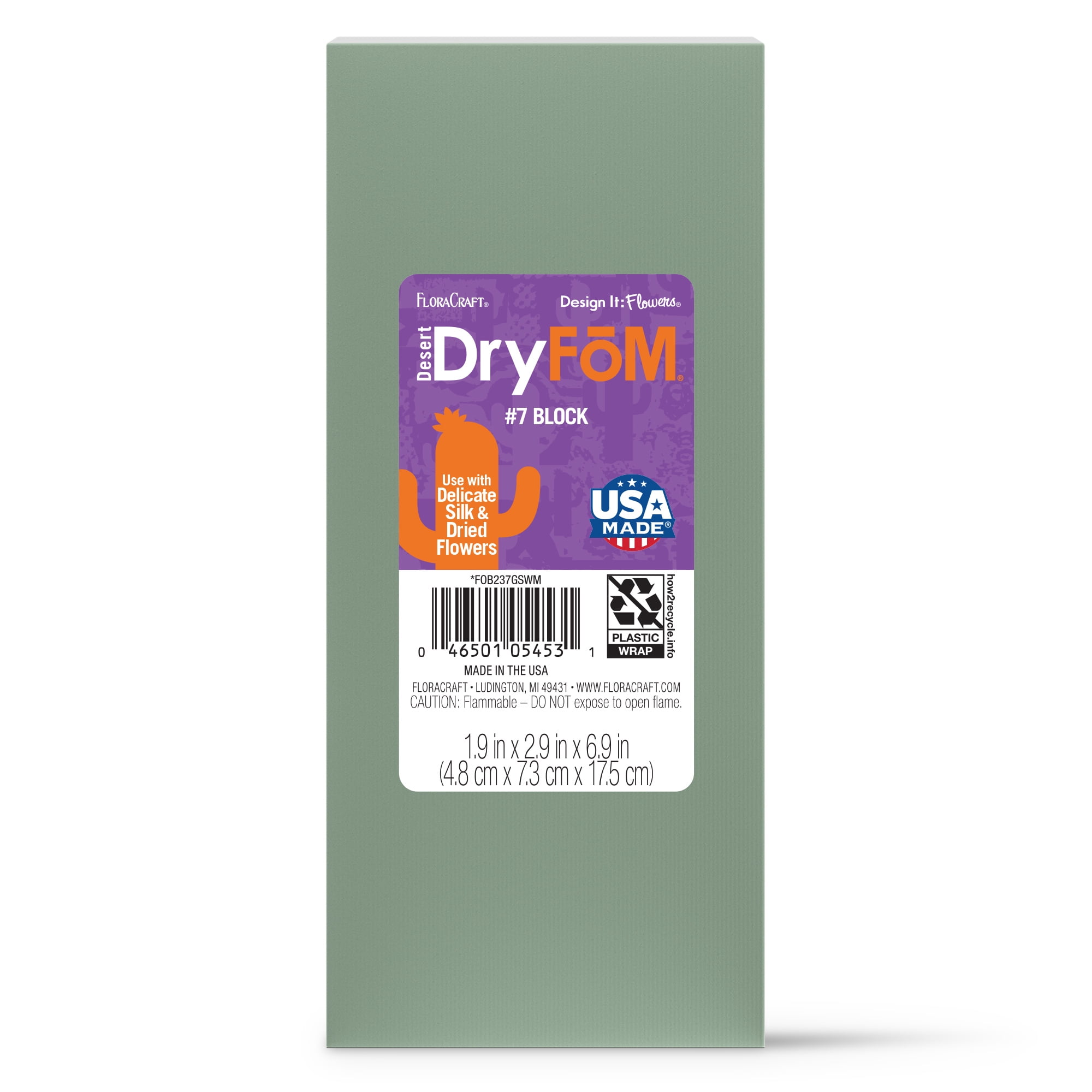 FloraCraft Floral Desert DryFōM Brick 1.9 inch x 2.9 inch x 6.9 inch Green