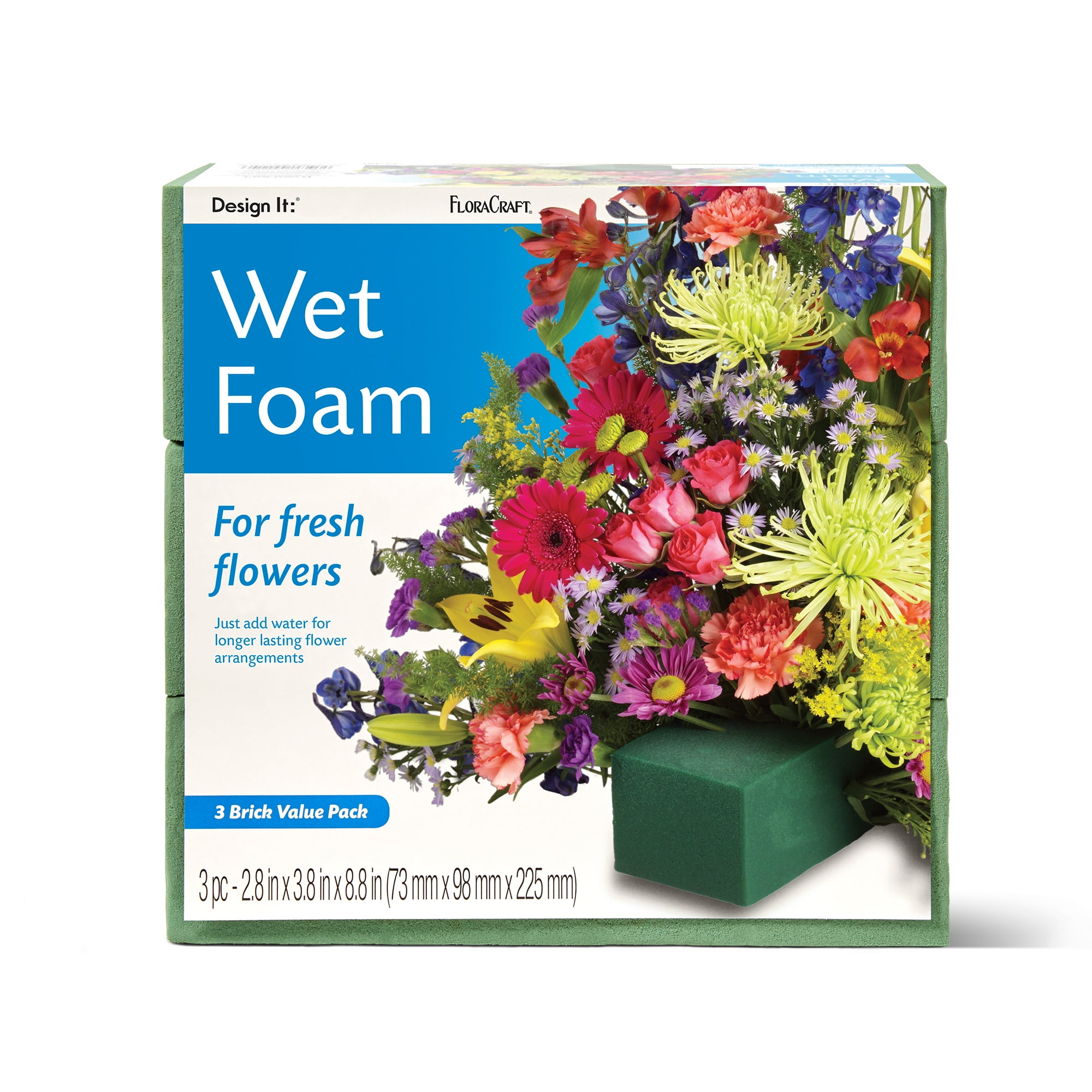 FloraCraft Floral Wet Foam 3 Piece Brick 2.8 inch x 3.8 inch x 8.8 inch  Green