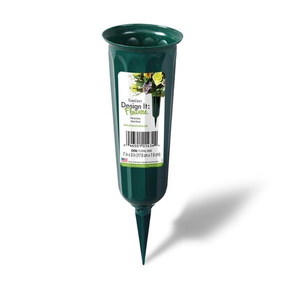 FloraCraft Plastic Cemetery Vase With Detachable Spike 3 Inch x 7 Inch Green