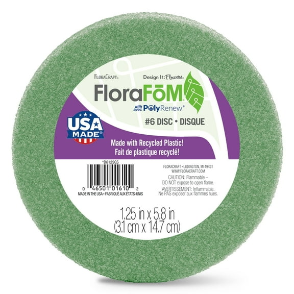 FloraCraft Styrofoam 5.875" x 1.188" Green Disc Arranger, 1 Each