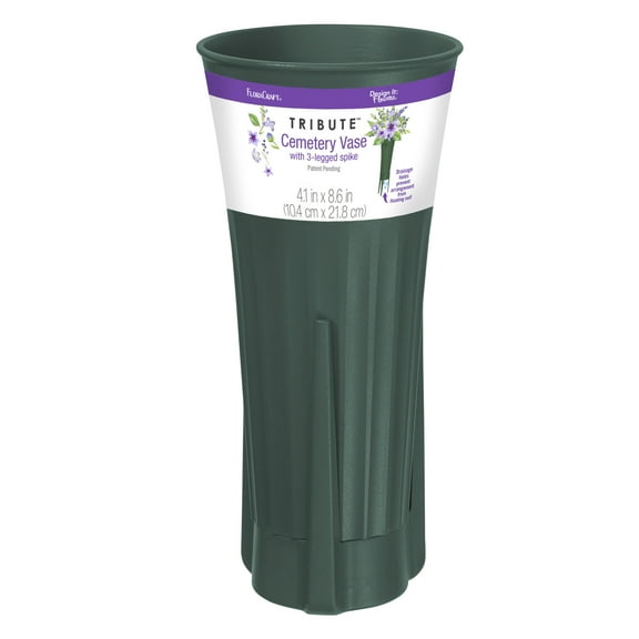 FloraCraft Tribute Plastic Cemetery Vase with Removable 3-Legged Spike 4.1 inch x 8.6 inch Green