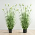 thumbnail image 1 of FloraFairy 4ft Faux Horsetail Reed Grass with White Cockscomb Flower, Set of 2, 48in Tall Indoor Outdoor Green Onions Fake Plants in Pot, 1 of 8