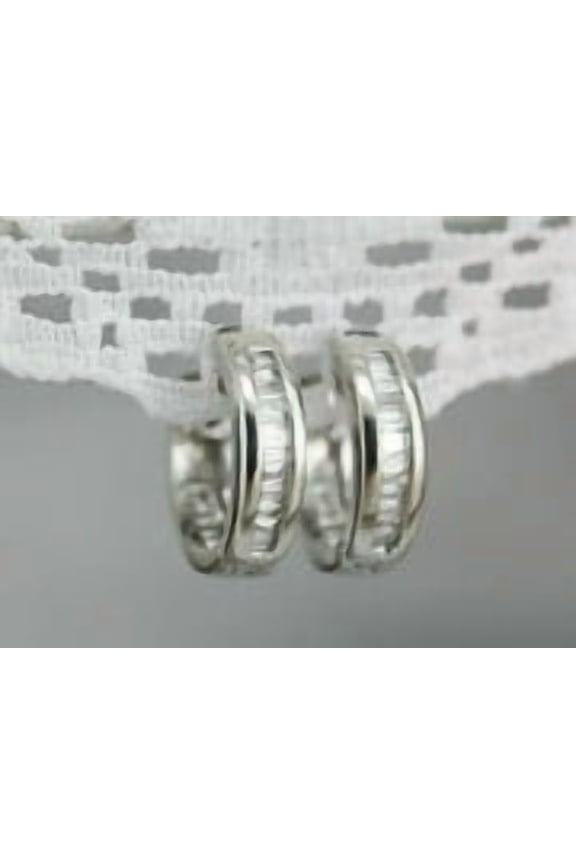 Created 1.20Ct Baguette Simulated Diamond Women's Hoop Earrings 14kWhite Gold Plated Silver