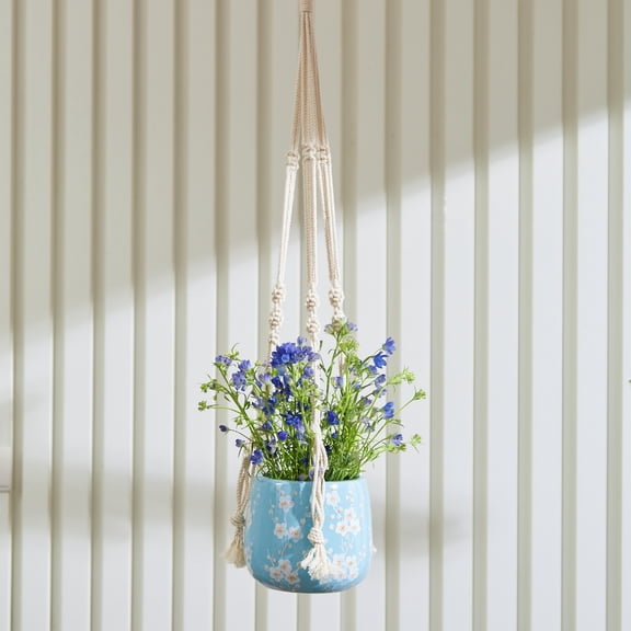 FloraSky Hanging Planter with Macrame Plant Hanger - Flower Pot - Boho Wall Decor - Hanging Pot - Modern Succulent Pot with Drainage (Macrame Style 1)