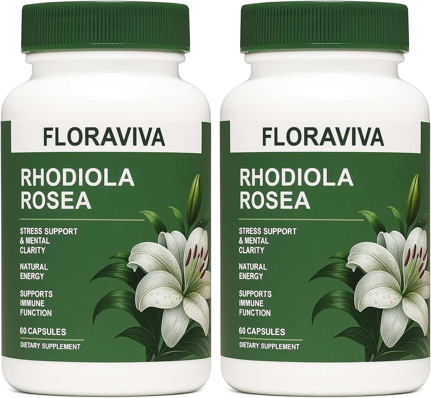 FloraViva Rhodiola Rosea Capsules 500 mg, 3% Rosavins, 1% Salidroside, 2-Pack, 120 Count