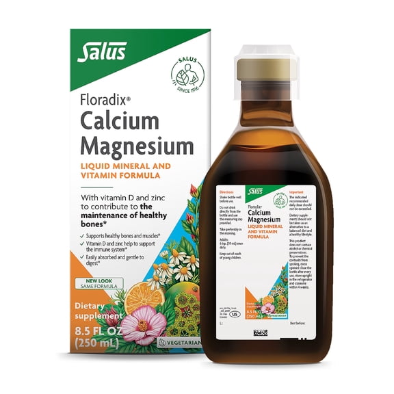 Floradix Calcium Magnesium Liquid Mineral & Vitamin Formula - Bone Support Supplement with Calcium, Magnesium, Vitamin D & Zinc - Vegetarian & Non-GMO - 8.5 fl oz