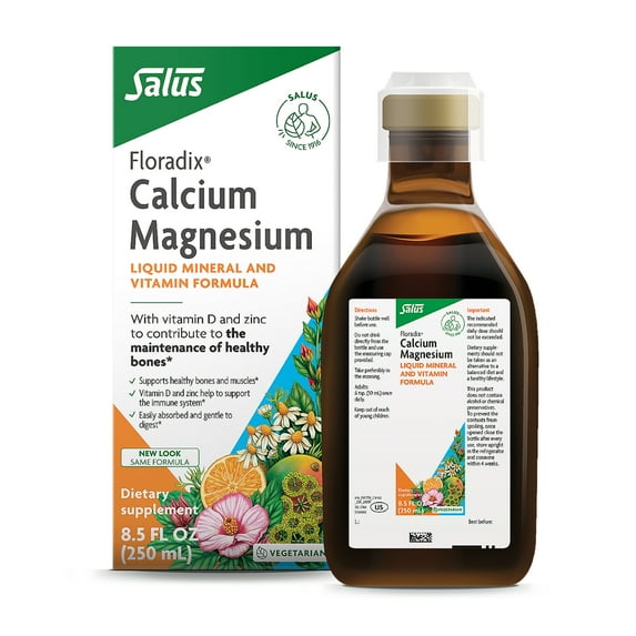 Floradix Calcium Magnesium Liquid Mineral & Vitamin Formula - Bone Support Supplement with Calcium, Magnesium, Vitamin D & Zinc - Vegetarian & Non-GMO - 8.5 fl oz