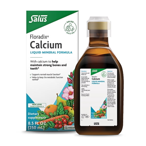 Floradix Calcium Liquid Supplement - Supports Strong Bones & Teeth - Calcium Gluconate & Lactate - Gentle to Digest & Easily Absorbed - Vegan, Non-GMO - 8.5 fl oz