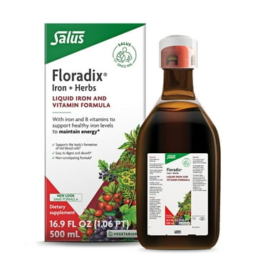 Floradix by Salus Iron & Herbs - Liquid Herbal Supplement for Energy Support* - Iron Supplement with Vitamin C & B Complex Vitamins - for Men & Women - 16.9 fl oz