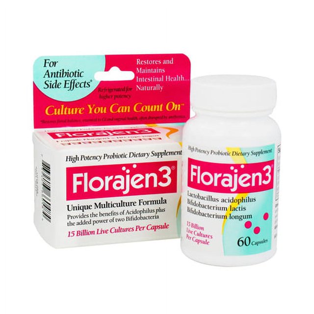 Florajen 3 Probiotic Capsules, Unique Multi Culture Formula 60 Ea