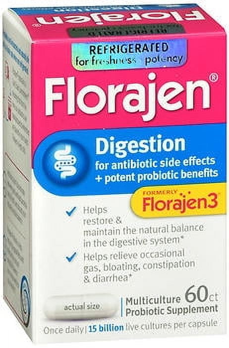 Florajen - Digestion Multiculture Probiotic Supplement 15 Billion CFU - 60 Capsules