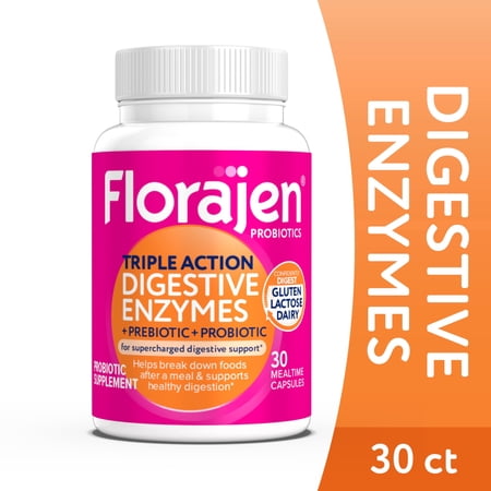 Florajen Digestive Enzymes with Probiotics & Prebiotics - Enzyme Supplement for Gut Health, Bloating, & Gas Relief - Supports Gluten & Dairy Digestion 30ct