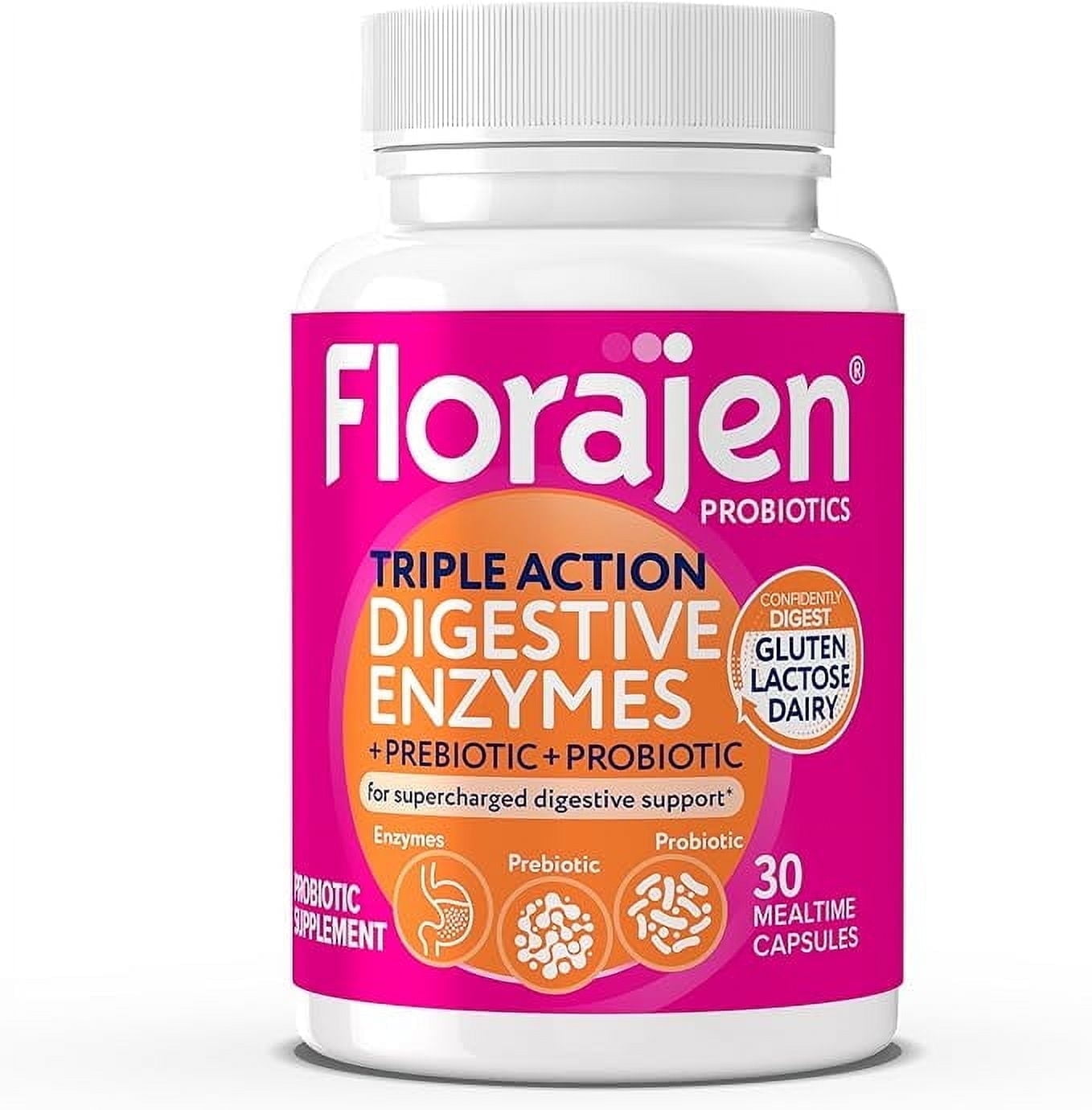Florajen Digestive Enzymes with Probiotics & Prebiotics, 30ct Gut Relief
