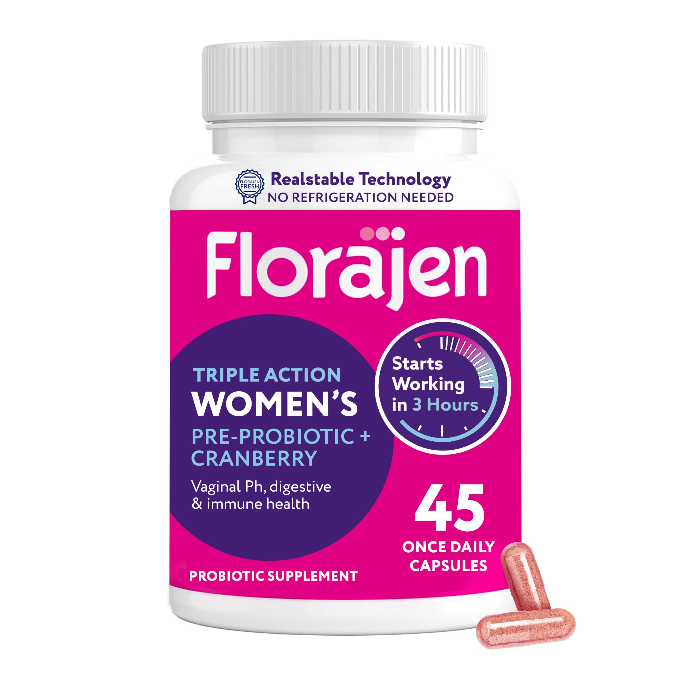 Florajen Women's Vaginal Probiotic, Prebiotic, & Cranberry Supplement