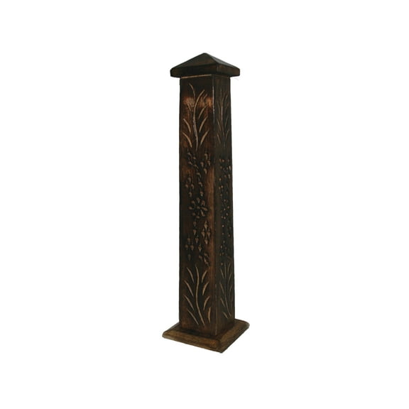 Floral 12 inch Carved Wooden Incense Burner Tower