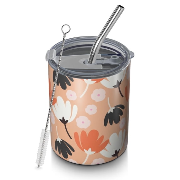 Floral 12oz Stainless Steel Coffee Mug – Double-Wall Insulated Cup with Spill-Resistant Lid, 360° Full-Print Design, Keeps Drinks Hot & Cold for Home, Office, Travel,Thanksgiving,Christmas, Spring
