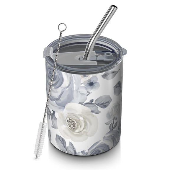 Floral 12oz Stainless Steel Coffee Mug – Double-Wall Insulated Cup with Spill-Resistant Lid, 360° Full-Print Design, Keeps Drinks Hot & Cold for Home, Office, Travel,Thanksgiving,Christmas, Spring