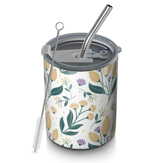 Floral 12oz Stainless Steel Coffee Mug – Double-Wall Insulated Cup with Spill-Resistant Lid, 360° Full-Print Design, Keeps Drinks Hot & Cold for Home, Office, Travel,Thanksgiving,Christmas, Spring