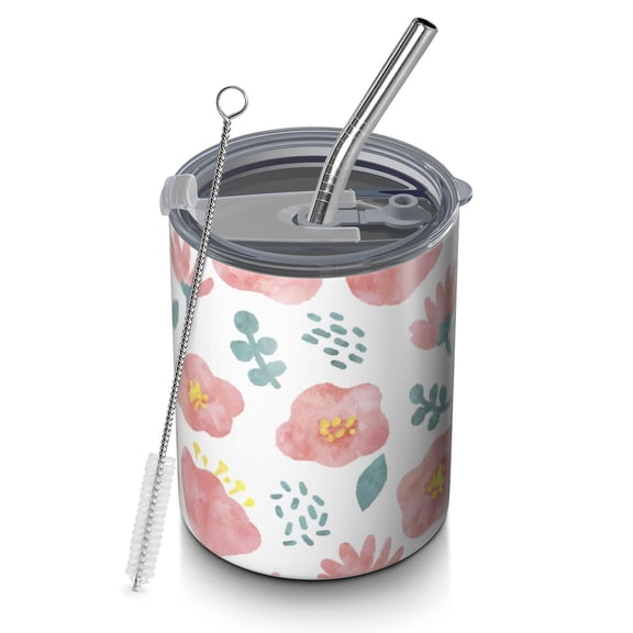 Floral 12oz Stainless Steel Coffee Mug – Double-Wall Insulated Cup with Spill-Resistant Lid, 360° Full-Print Design, Keeps Drinks Hot & Cold for Home, Office, Travel,Thanksgiving,Christmas, Spring