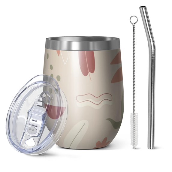Floral 12oz Stainless Steel Insulated Wine Tumbler with Lid and Straw – Double Wall Vacuum Mug for Hot & Cold Drinks, 304 Steel Interior, Sweat-Free Design,Thanksgiving,Christmas, Spring,Flower
