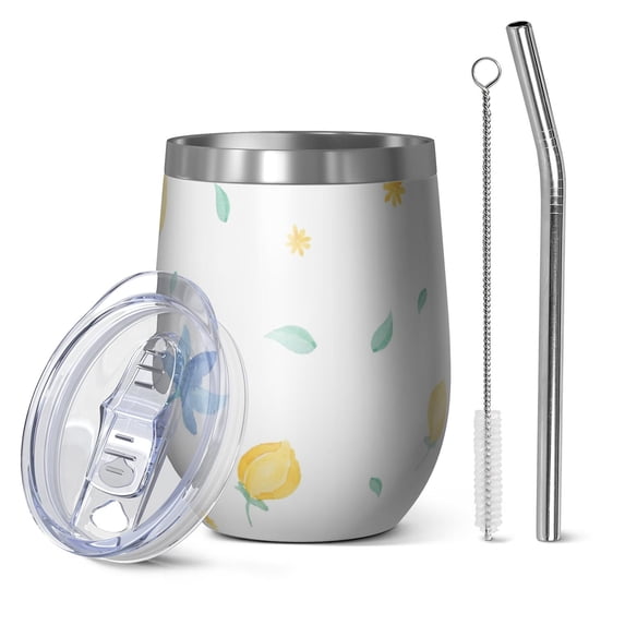Floral 12oz Stainless Steel Insulated Wine Tumbler with Lid and Straw – Double Wall Vacuum Mug for Hot & Cold Drinks, 304 Steel Interior, Sweat-Free Design,Thanksgiving,Christmas, Spring,Flower