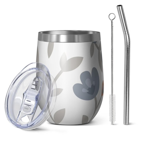 Floral 12oz Stainless Steel Insulated Wine Tumbler with Lid and Straw – Double Wall Vacuum Mug for Hot & Cold Drinks, 304 Steel Interior, Sweat-Free Design,Thanksgiving,Christmas, Spring,Flower