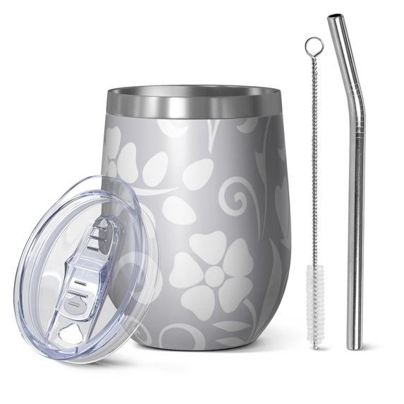 Floral 12oz Stainless Steel Insulated Wine Tumbler with Lid and Straw – Double Wall Vacuum Mug for Hot & Cold Drinks, 304 Steel Interior, Sweat-Free Design,Thanksgiving,Christmas, Spring,Flower