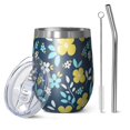 thumbnail image 1 of Floral 12oz Stainless Steel Insulated Wine Tumbler with Lid and Straw – Double Wall Vacuum Mug for Hot & Cold Drinks, 304 Steel Interior, Sweat-Free Design,Thanksgiving,Christmas, Spring,Flower, 1 of 5