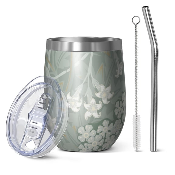 Floral 12oz Stainless Steel Insulated Wine Tumbler with Lid and Straw – Double Wall Vacuum Mug for Hot & Cold Drinks, 304 Steel Interior, Sweat-Free Design,Thanksgiving,Christmas, Spring,Flower
