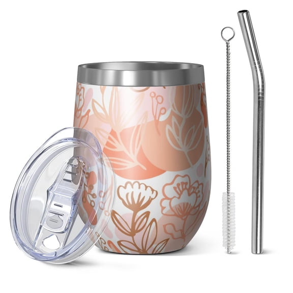 Floral 12oz Stainless Steel Insulated Wine Tumbler with Lid and Straw – Double Wall Vacuum Mug for Hot & Cold Drinks, 304 Steel Interior, Sweat-Free Design,Thanksgiving,Christmas, Spring,Flower