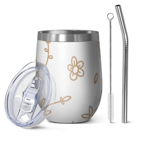 Floral 12oz Stainless Steel Insulated Wine Tumbler with Lid and Straw – Double Wall Vacuum Mug for Hot & Cold Drinks, 304 Steel Interior, Sweat-Free Design,Thanksgiving,Christmas, Spring,Flower