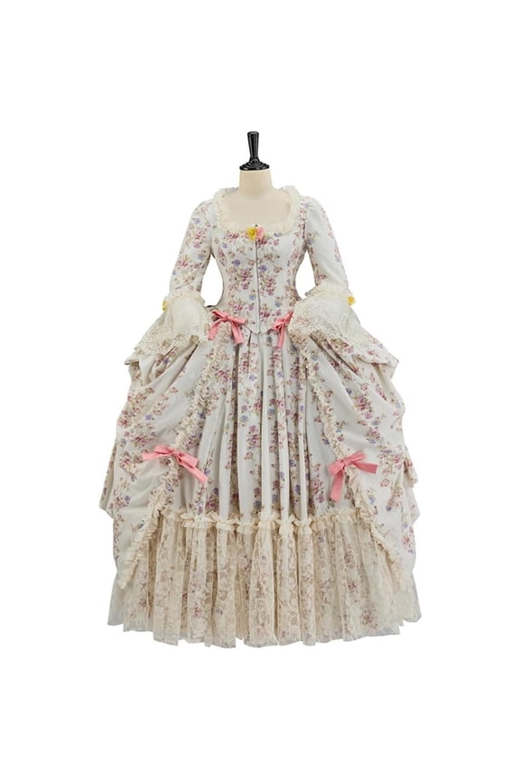 Floral 18th Century Royal French Women Queen Marie Antoinette Dress Georgian Dress Victorian Rococo Ball Gown