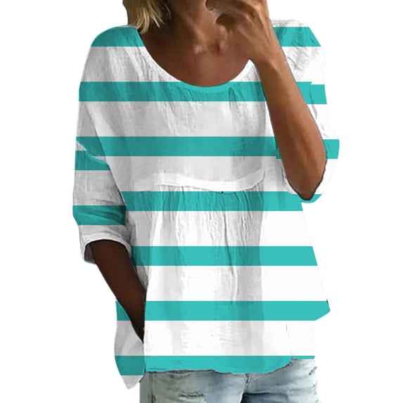Floral 3/4 Sleeve Crewneck Tee, Women's Floral Print T Shirt Half Sleeved Round Neck Shirt 3/4 Sleeved T Shirt Loose Large Size T Shirt Green, Xl