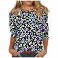 thumbnail image 1 of Floral 3/4 Sleeve Tops for Women Loose Plus Size Tunic Blouses Casual Crewneck Tshirts Dressy Flowy Tunics Dressy Work Office Costume 2025, 1 of 5