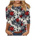 thumbnail image 1 of Floral 3/4 Sleeve Tops for Women Summer Cute T Shirts Casual Crew Neck Tunic Tee Loose Comfy Blouse, 1 of 5