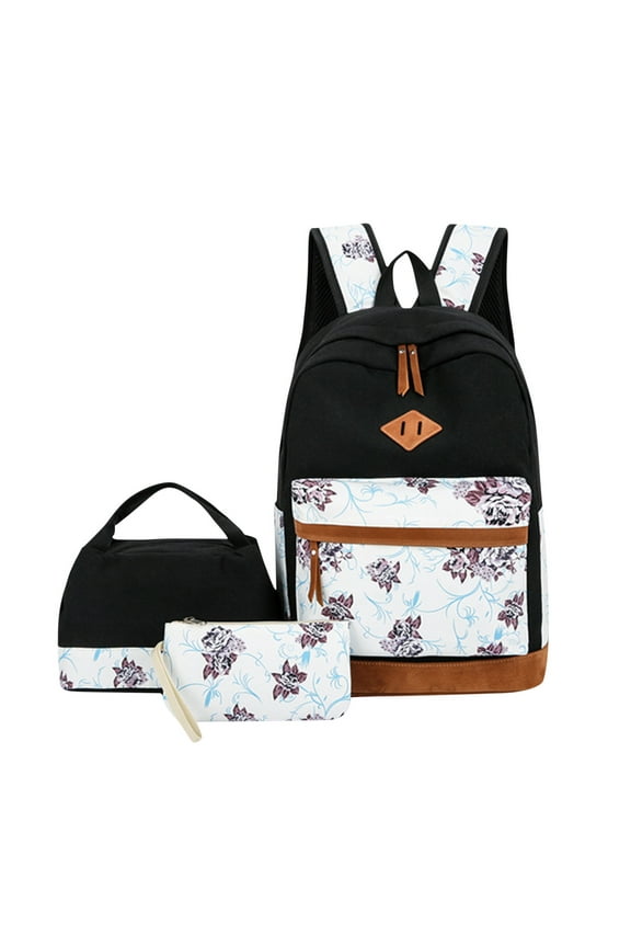 Floral 3-Piece Leisure Backpack Bundle, Large Capacity Polyester Rucksack with Handbag & Pencil Pouch, Adjustable Padded Straps for Daily Commute, Trip & Outdoor Outings