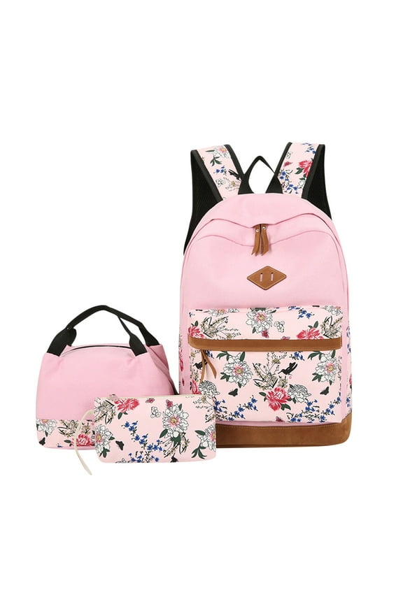 Floral 3-Piece Leisure Backpack Bundle, Large Capacity Polyester Rucksack with Handbag & Pencil Pouch, Adjustable Padded Straps for Daily Commute, Trip & Outdoor Outings