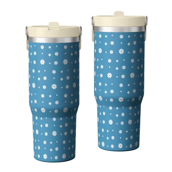 Floral 30oz Handheld Travel Tumbler with Handle – Double Wall Stainless Steel Insulated Cup, Flip Straw Lid, Leak-Proof & BPA-Free, Durable Hot & Cold Drink Mug,Thanksgiving, Xmas, Spring ,Flower