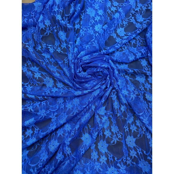 Floral 4-Way Stretch Nylon/Spandex Lace, Royal blue