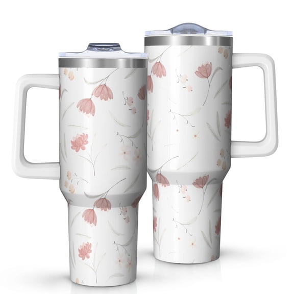 Floral 40oz Tumbler– Stainless Steel Insulated Tumbler with Handle and Straw, Large Capacity Travel Cup for Hot & Cold Drinks,Thanksgiving,Christmas, Spring,Flower