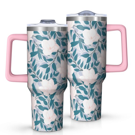 Floral 40oz Tumbler– Stainless Steel Insulated Tumbler with Handle and Straw, Large Capacity Travel Cup for Hot & Cold Drinks,Thanksgiving,Christmas, Spring,Flower