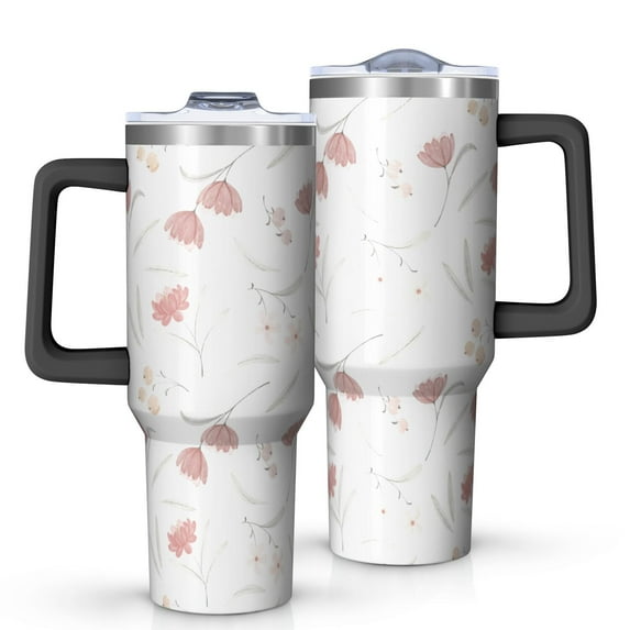 Floral 40oz Tumbler– Stainless Steel Insulated Tumbler with Handle and Straw, Large Capacity Travel Cup for Hot & Cold Drinks,Thanksgiving,Christmas, Spring,Flower
