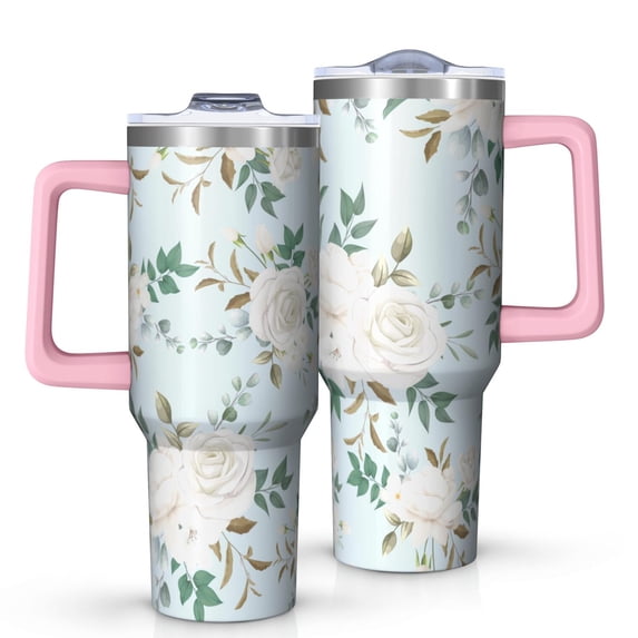 Floral 40oz Tumbler– Stainless Steel Insulated Tumbler with Handle and Straw, Large Capacity Travel Cup for Hot & Cold Drinks,Thanksgiving,Christmas, Spring,Flower