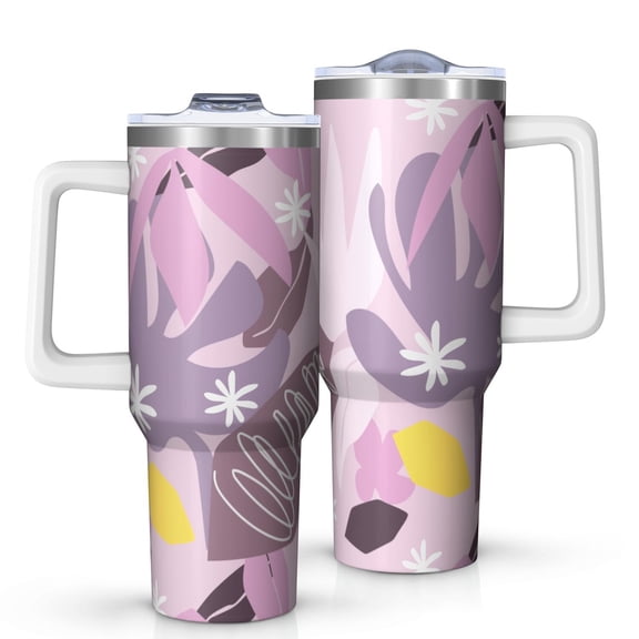 Floral 40oz Tumbler– Stainless Steel Insulated Tumbler with Handle and Straw, Large Capacity Travel Cup for Hot & Cold Drinks,Thanksgiving,Christmas, Spring,Flower